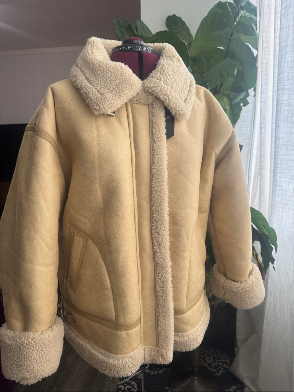 Luxe Shearling Aviator Jacket Tan Minimalist Quiet Luxury Coat